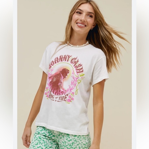 Daydreamer Tops - Daydreamer Johnny Cash Ring Of Fire Tour Tee in Vintage White NWOT